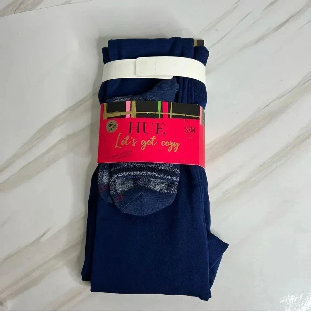 Hue Legging & Sock Set Navy Blue Let's Get Cozy Size S/M Fleece Lined